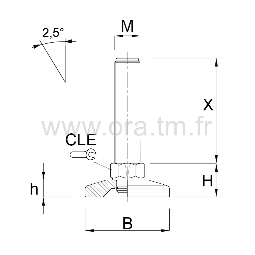 VMF - VERIN PIED MACHINE - CHARGE LOURDE ANGLE 2,5°